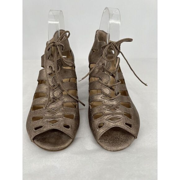 Paul Green Metallic Leather Peep Toe Prague Bootie Heels Size UK 6 US 8.5 - Picture 4 of 11